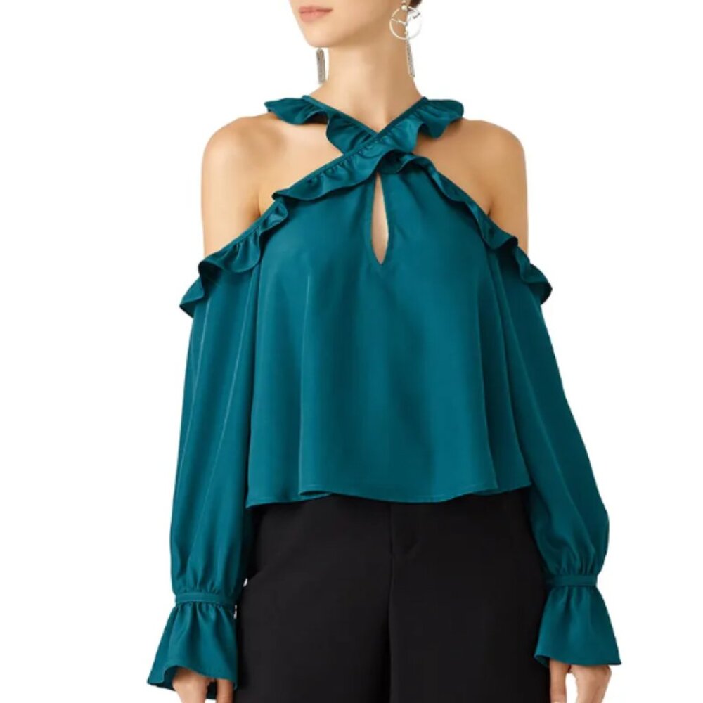 Teal Cold Shoulder Blouse - LIKELY Blouse Shirt Top, Stunning, Designer